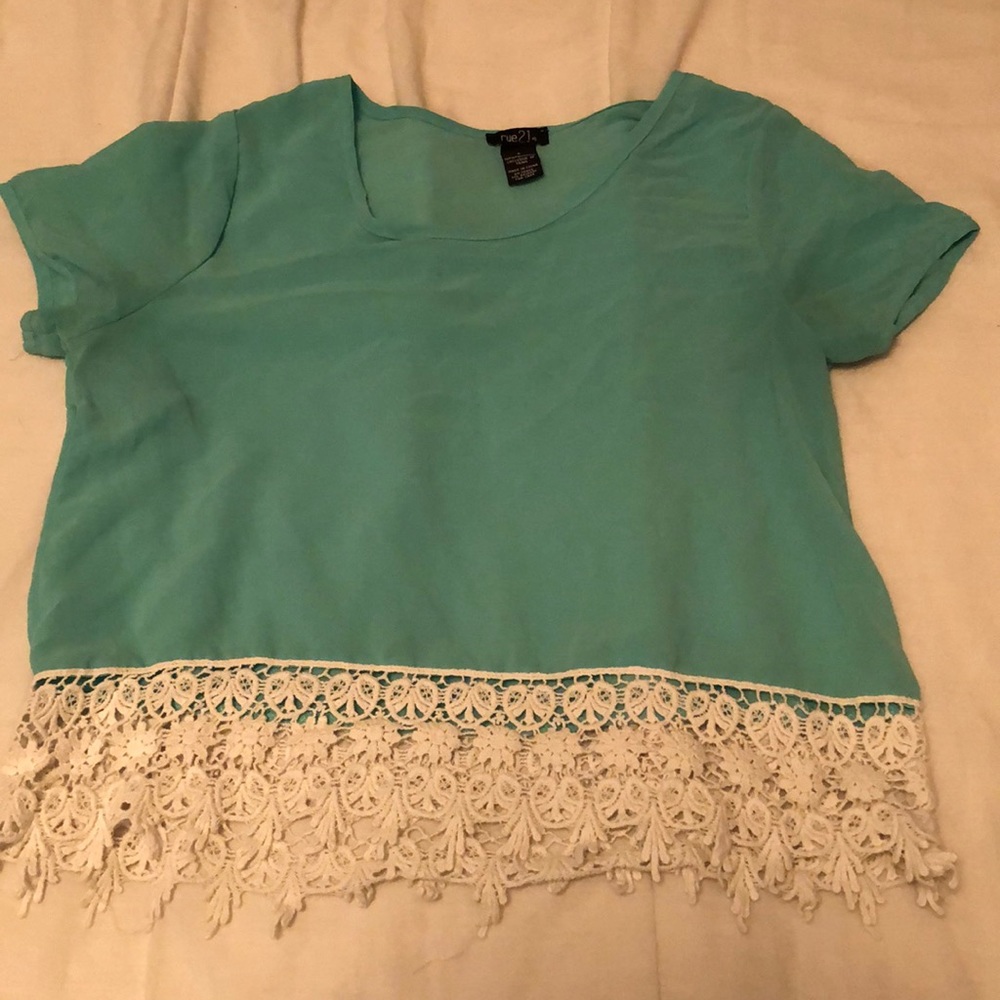 Aqua blue with ruffles shirt